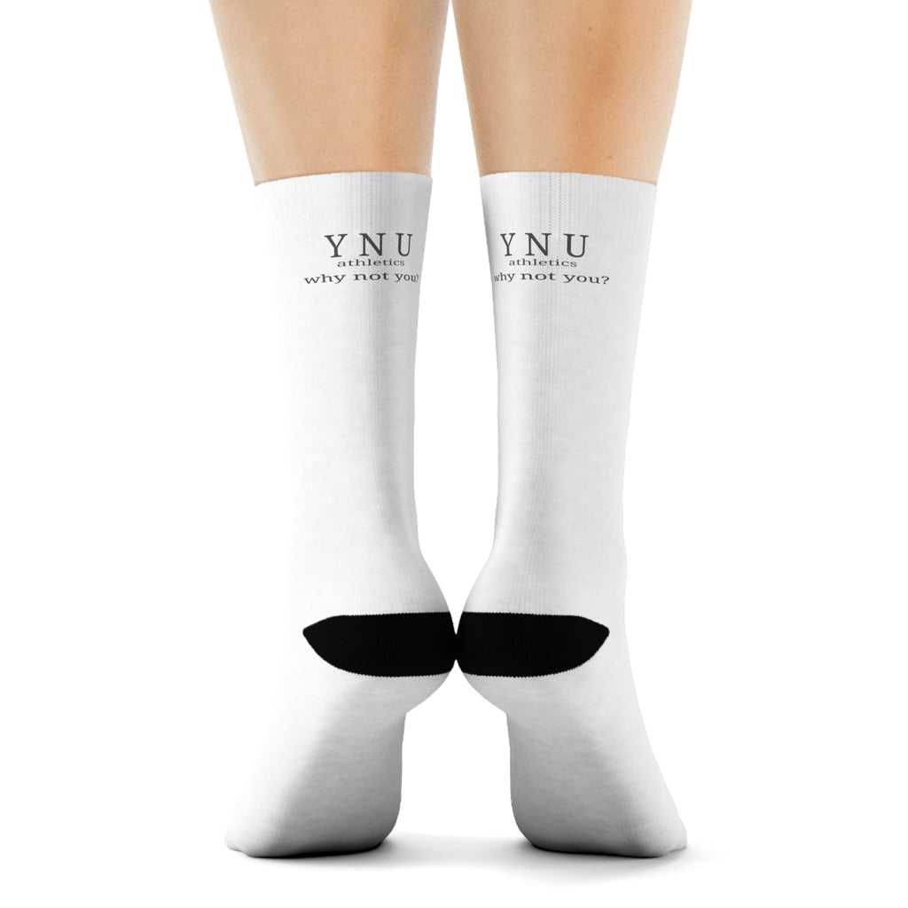 YNU Athletics - why not you? White Crew Socks