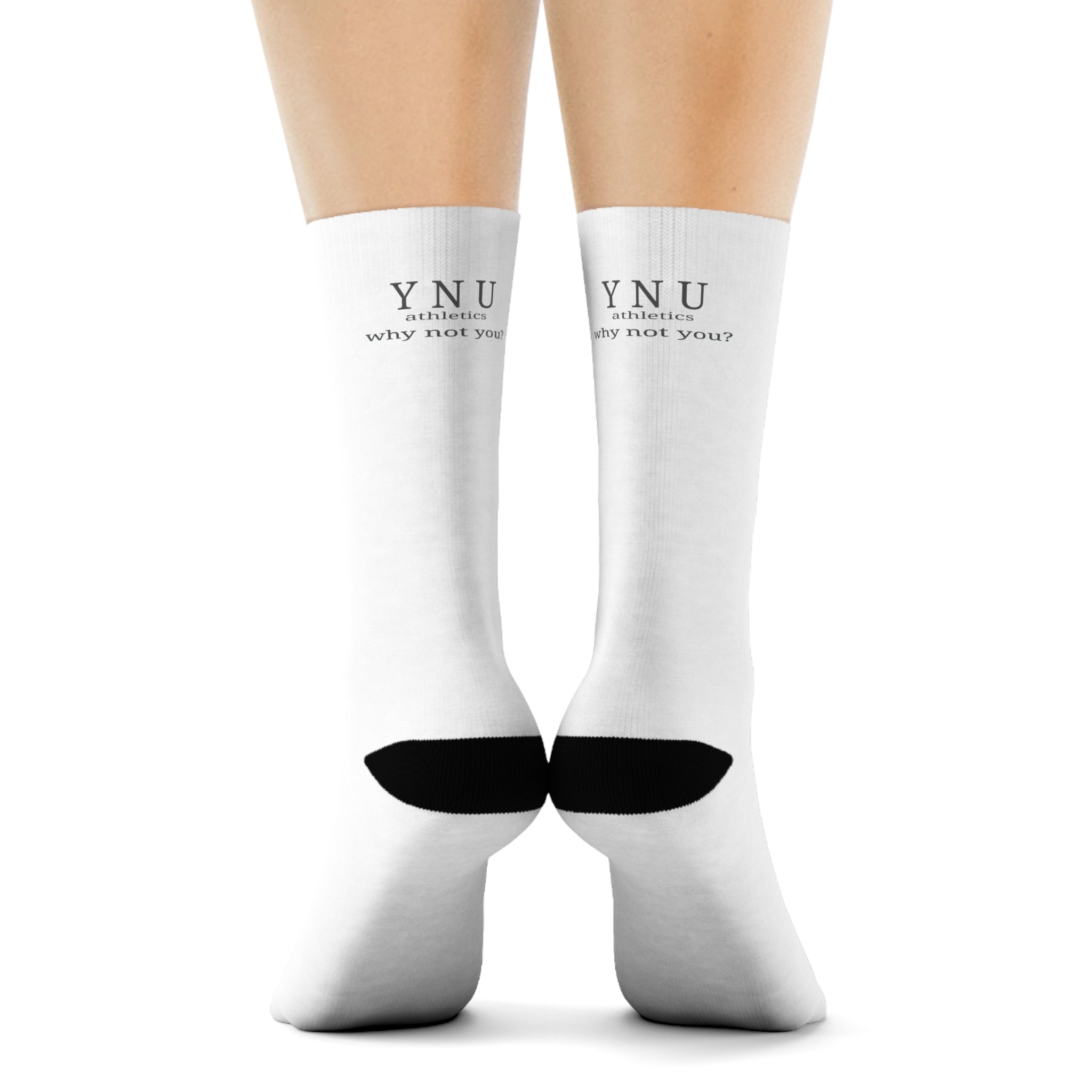 YNU Athletics - why not you? White Crew Socks