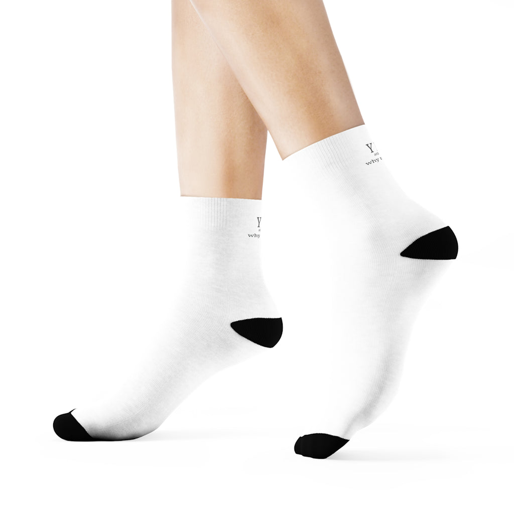 YNU Athletics - why not you? White Crew Socks