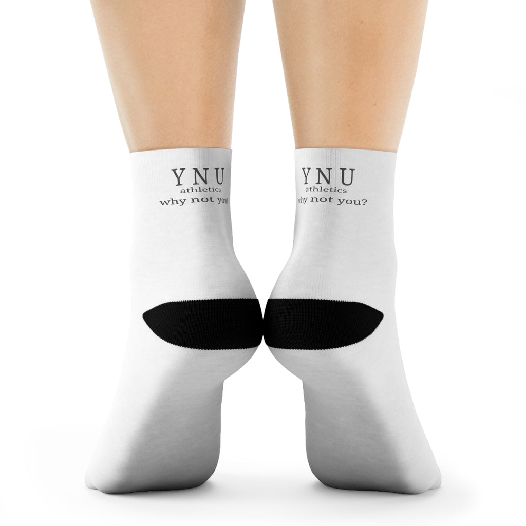 YNU Athletics - why not you? White Crew Socks