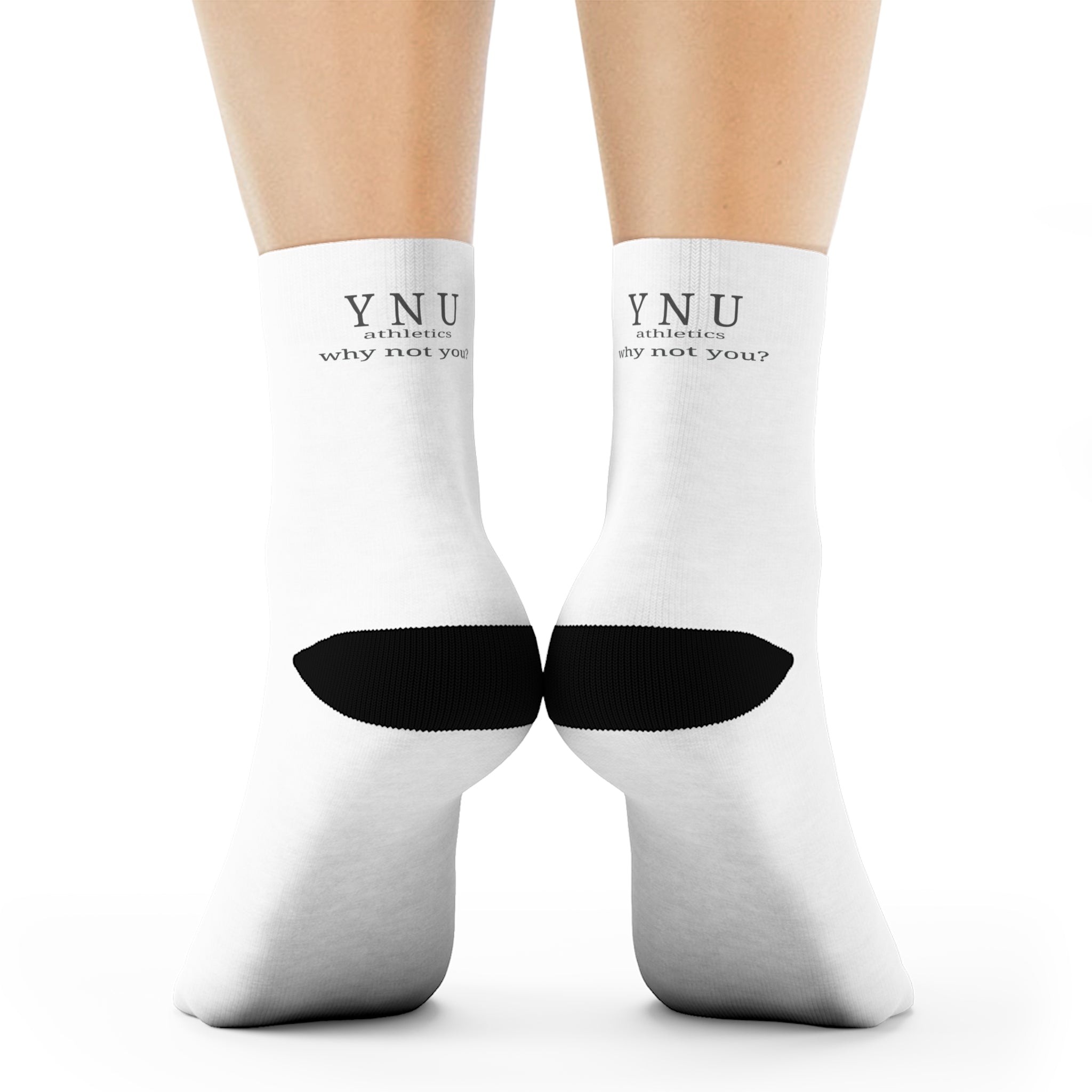 YNU Athletics - why not you? White Crew Socks