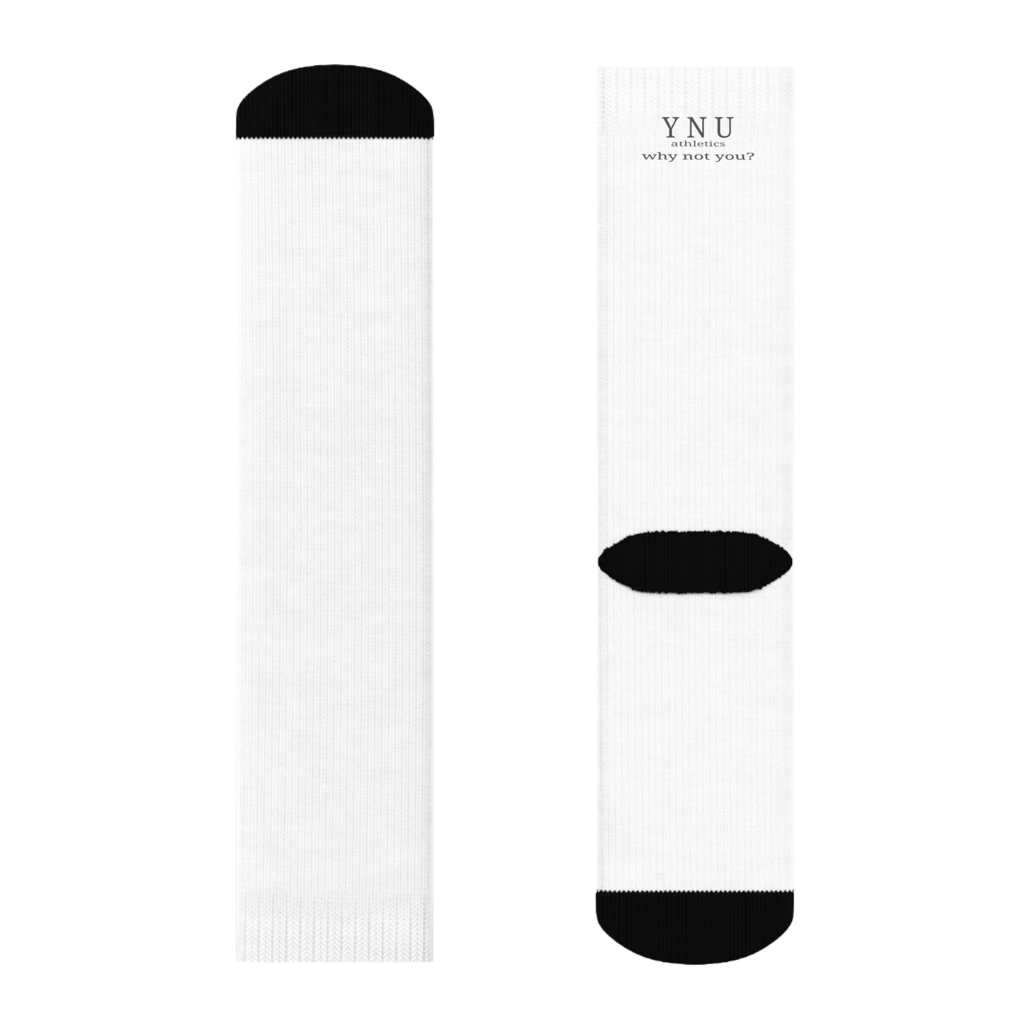 YNU Athletics - why not you? White Crew Socks