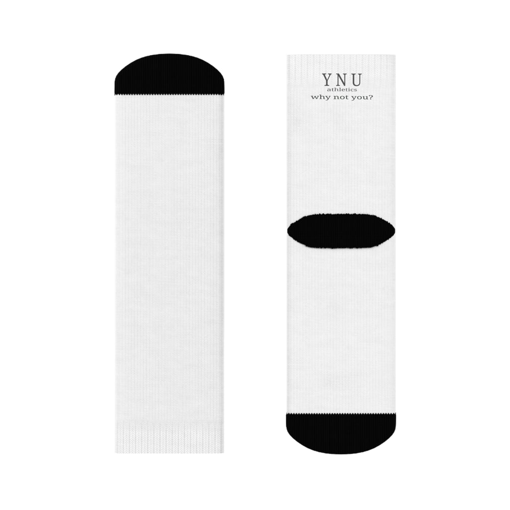 YNU Athletics - why not you? White Crew Socks