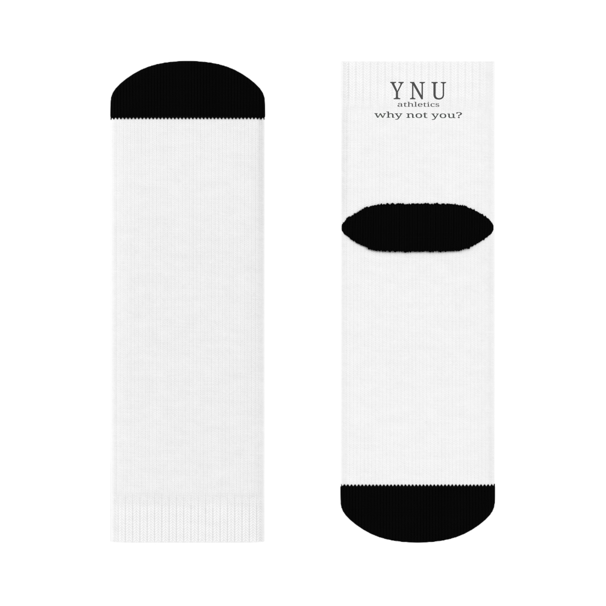 YNU Athletics - why not you? White Crew Socks